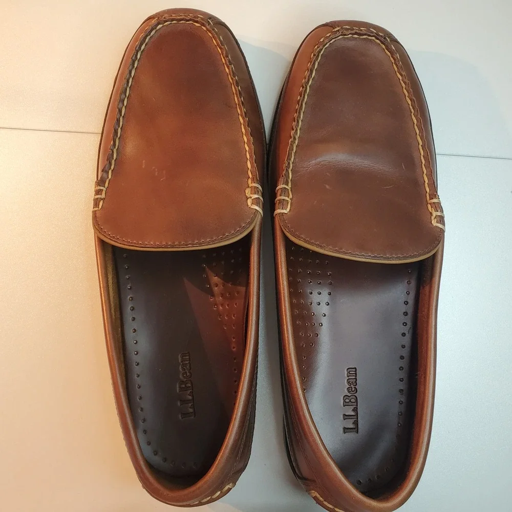 LL Bean Mens Handsewn Moccasins Brown Leather Loafers Slip On Shoes 11 D 299805